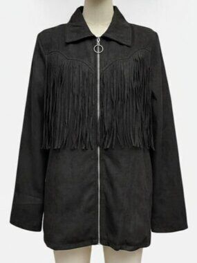 We Wore What Women's Black Fringe Faux Suede Jacket Size S/P